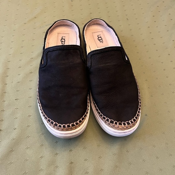 UGG Women’s Black Leather Slip-Ons size 9 - Picture 2 of 5